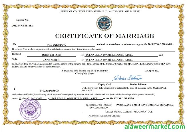 Marshall Islands marriage certificate Word and PDF template
